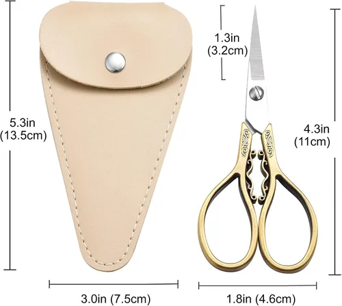 Miniatura 3 de Tijeras pequeñas con detalles de precisión, tijeras de bordado vintage de punta afilada de 4.3 pulgadas, con funda para manualidades, costura, punto