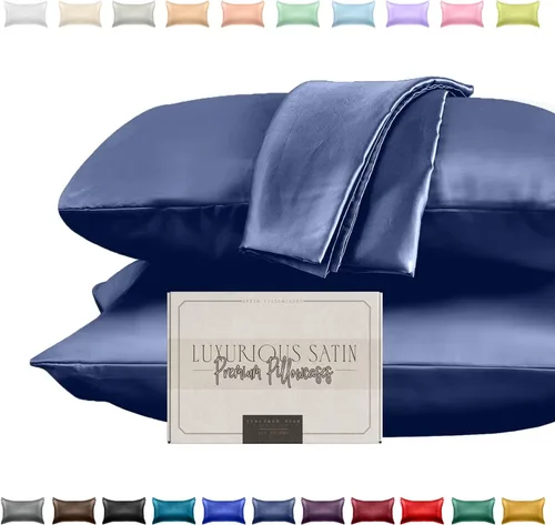 Miniatura 24 de Elegant Comfort Juego de 2 fundas de almohada de satén sedosas y lujosas para una piel y cabello más saludables, cierre con cremallera oculta
