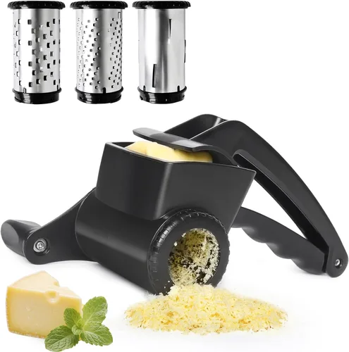 LHS Juego de 3 ralladores de queso, manivela de mano, rallador giratorio de queso parmesano, triturador de queso parmesano de mano para rallar y