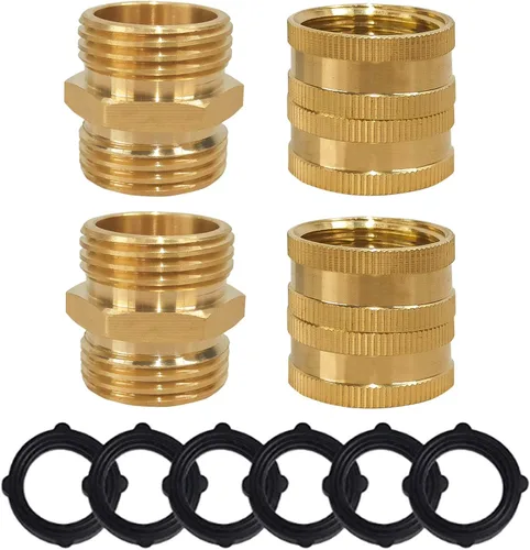 Hourleey Adaptador de manguera de jardín, conectores de manguera de latón macizo de 3/4 pulgadas, adaptadores macho a macho, hembra a hembra,