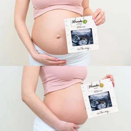 Miniatura 3 de Marco de fotos de ultrasonido – Baby Bump Weekly Fruit and Veggie Pregnancy Tracker, marco de fotos de sonograma, esperando que los padres sean un