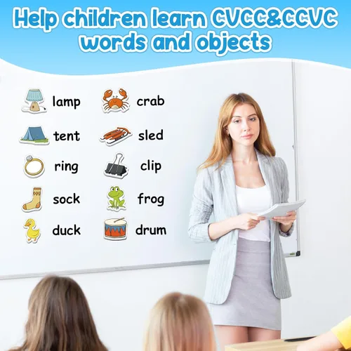 Miniatura 2 de Kasfalci Juegos de palabras CVCC y CCVC, 50 imanes de espuma magnética para nevera para niños, juguetes de terapia del habla para niños pequeños