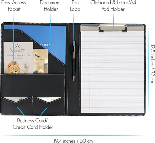 Miniatura 4 de STYLIO Carpeta Padfolio con Portapapeles Extraíble Organizador de Portafolio Carpeta con Almacenamiento para Cuaderno, Bloc de Notas