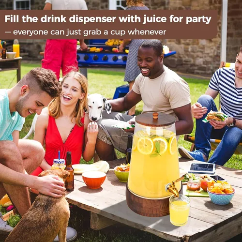 Miniatura 7 de Dispensador de bebidas de vidrio para fiestas, dispensador grande de bebidas de 1.72 galones con soporte dispensadores de jugo con jarra de espita