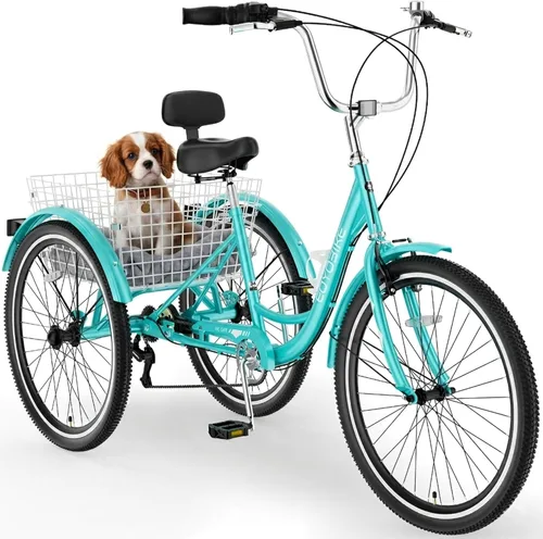 Miniatura 18 de MOONCOOL Triciclos para adultos de 3 ruedas y 7 velocidades, triciclos para adultos de 20/24/26 pulgadas, bicicleta de 3 ruedas con cesta para Plume