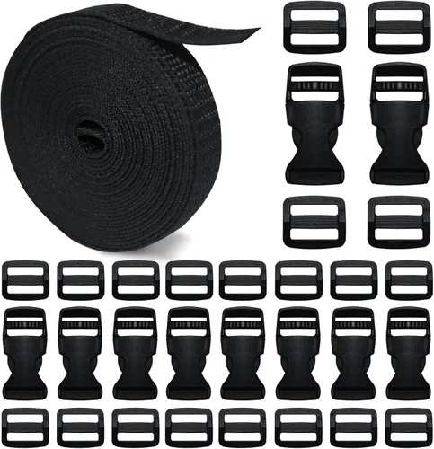Miniatura 9 de Hebillas para correas de 1 pulgada, paquete de 6 unidades de clip de hebilla de plástico de liberación lateral rápida + clip deslizante de triple
