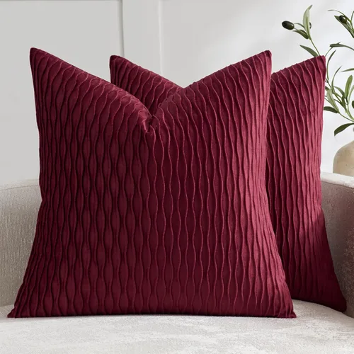 Miniatura 29 de DEZENE Fundas de almohada para sofá color marfil blanco: pack de 2 fundas de almohada cuadradas de terciopelo a rayas originales de 16x16 pulgadas