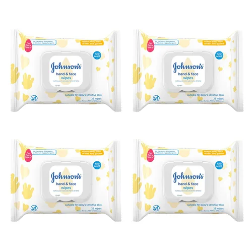 Johnson's Baby Toallitas limpiadoras desinfectantes para bebés de mano y cara para viajes y sobre la marcha, no más lágrimas, sin parabenos ni