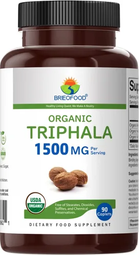 Miniatura 2 de Brieofood Triphala Orgánica 1500mg, 45 Porciones, Vegetariana, Sin Gluten, 90 Tabletas Vegetarianas