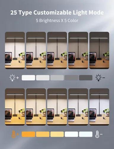 Miniatura 6 de Kary Lámparas LED de Escritorio para Oficina en Casa, Luz de Escritorio Alta con Base, Cuello de Ganso Flexible de Altura Ajustable con 5 Niveles
