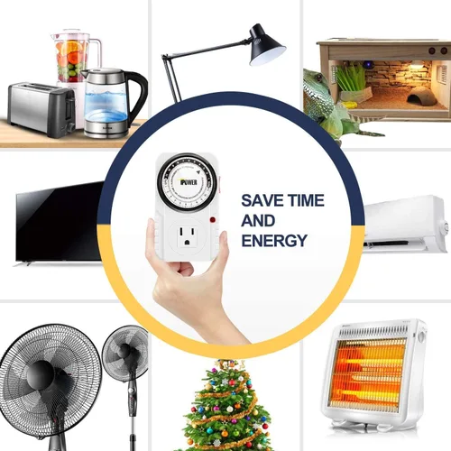 Miniatura 6 de iPower Temporizador mecánico enchufable de 24 horas, temporizador para enchufes eléctricos acuario conectado a tierra, luz de crecimiento