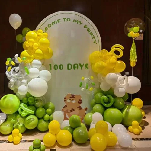 Miniatura 3 de Globos amarillos y verdes, globos de látex de confeti amarillo y verde para decoraciones de fiestas, 12 pulgadas, paquete de 50