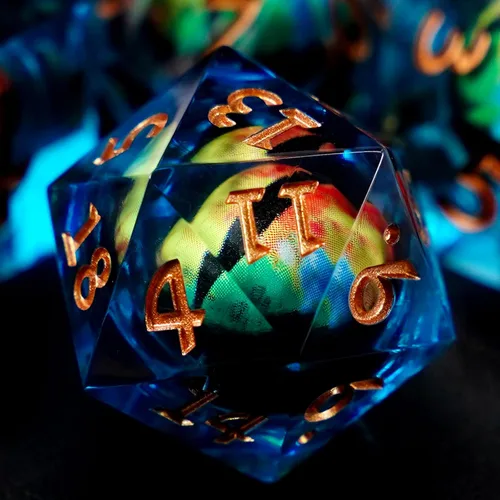 Miniatura 2 de Dados de Borde Afilado DND, Juego de Dados de Ojo DND, Dados de Ojo de Dragón de Núcleo Líquido para Juegos de Rol de Mesa
