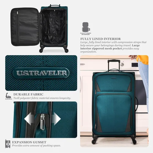 Miniatura 6 de U.S. Traveler Aviron Bay - Equipaje extensible con ruedas giratorias, Color verde azulado.), US08125E23