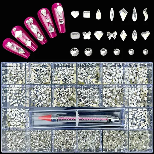 Miniatura 17 de 2400 diamantes de imitación para arte de uñas, gemas de diamantes de imitación rojos con parte trasera plana, cristal redondo, siam, 6 tamaños
