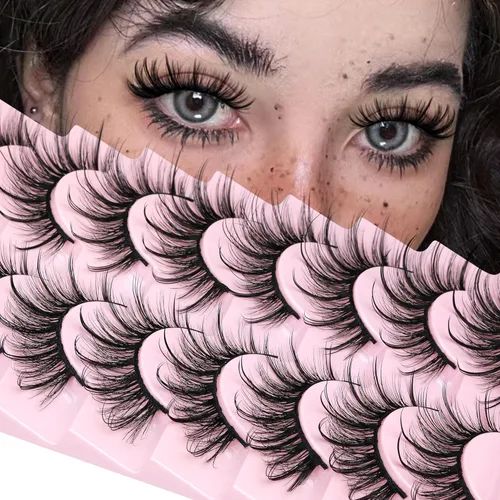 Pestañas Postizas Esponjosas de Visón Sintético Pestañas Wispy de Hada Ojo de Gato Pestañas Puntiagudas en Tira Extensión Volumen Natural Pestañas