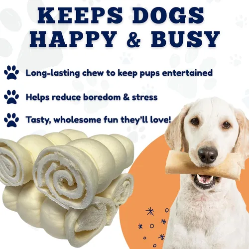 Miniatura 6 de Amazing Dog Treats - Rollos de mejillas de ternera (Mega gruesos de 4 pulgadas - 6 piezas) - Masticables alternativos seguros de cuero crudo