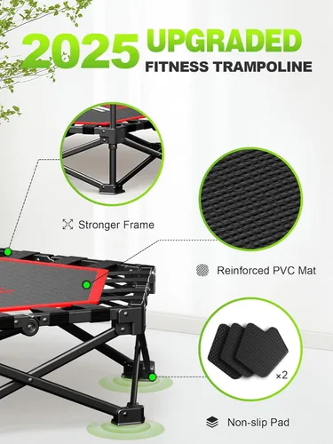 Miniatura 9 de 42" Foldable Mini Trampoline- 450lb Capacity Fitness Rebounder w/3-Level Adjustable T-Bar, Adults Workout Trampoline, Non-Slip Pad Foldable Design