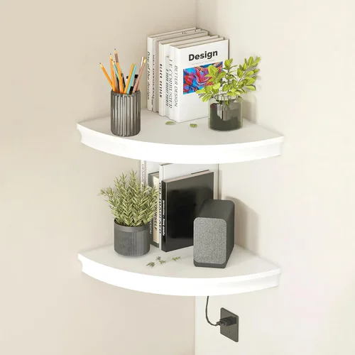 Miniatura 11 de HAO - Estante de esquina flotante invisible para montar en la pared, forma radial, patrón de agujero de alambre, perfecto para dormitorio, baño