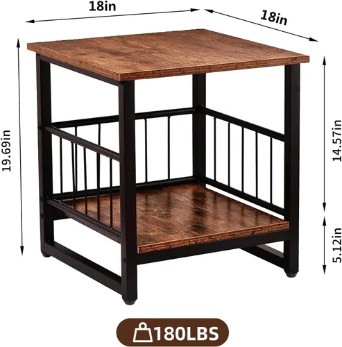 Miniatura 3 de Mesa auxiliar, mesa lateral industrial con estante de almacenamiento de 2 niveles, mini refrigerador de 180LBS con pies ajustables, 45.72cmx45.72cm
