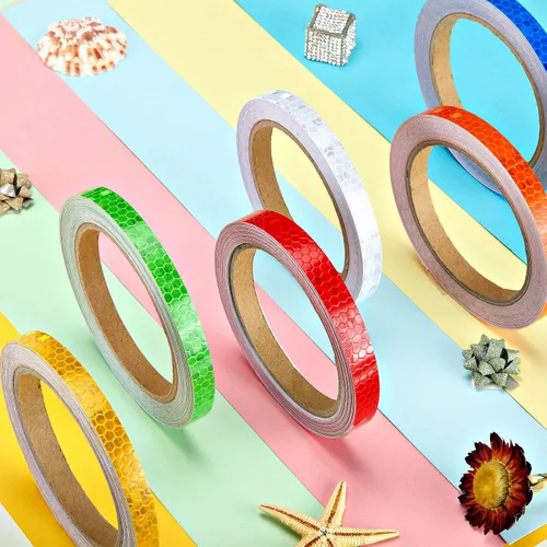 Miniatura 6 de Zonon Cintas adhesivas, 6 rollos de cintas reflectantes, 6 colores, calcomanía de seguridad nocturna, plateado, azul, rojo, amarillo, naranja, verde