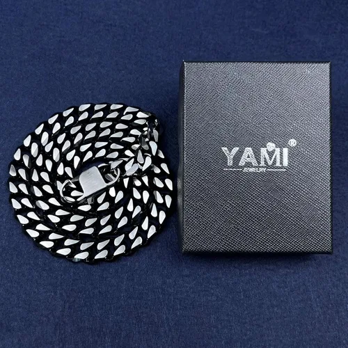 Miniatura 33 de YAMI Cadena de eslabones cubanos para hombre, azul/negro/oro de 14 quilates, acero inoxidable de 0.394-0.472 in de grosor, collar de cadena