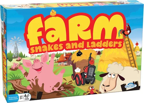 Outset Media Granja: Serpientes y escaleras - No requiere lectura, juego de mesa preescolar y niños, desarrolla habilidades sociales y de desarrollo