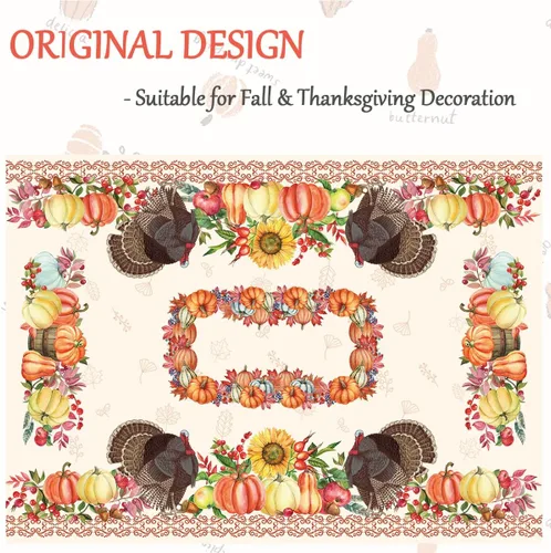 Miniatura 5 de SASTYBALE Mantel rectangular de Acción de Gracias, mantel de otoño con pavo y calabaza, lavable, resistente a las manchas, de poliéster