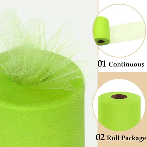 Miniatura 4 de Rollos de tela de tul verde ácido de 6 pulgadas por 100 yardas (300 pies) Cinta de tul para tutú, falda, envoltorio de regalo, decoración de boda