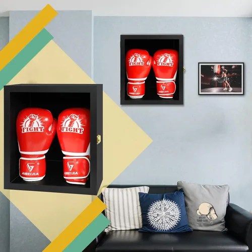 Miniatura 5 de Vitrina para guantes de boxeo, montaje en pared, con cerradura, tamaño completo, protección UV, acrílico transparente, caja para béisbol y boxeo