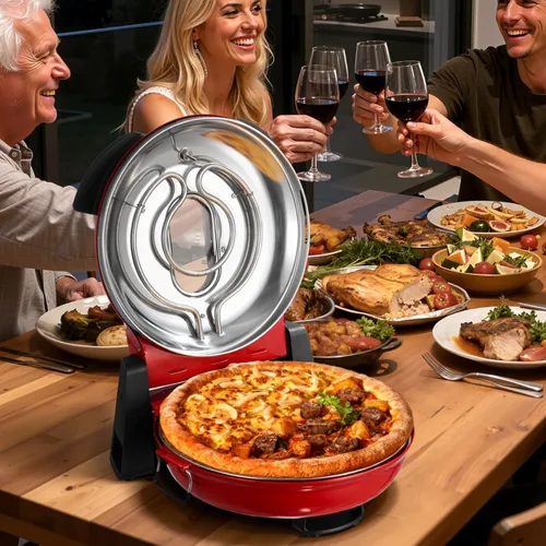 Miniatura 8 de VEVOR Horno para pizza, máquina eléctrica de pizza de 12 pulgadas, cocina de encimera de 1200 W con piedra de cordierita, perilla de control de Rojo