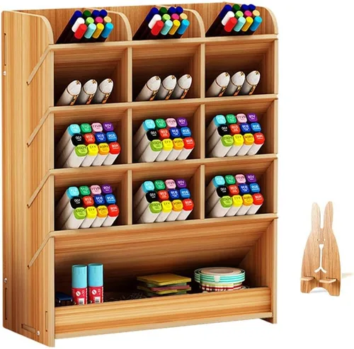 Miniatura 8 de Hggzeg Organizador de escritorio de madera, multifuncional, soporte para bolígrafos, caja de almacenamiento estacionario de escritorio
