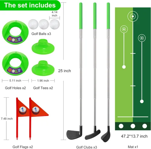Miniatura 4 de Juego de palos de golf para niños pequeños, palos de golf retráctiles con tapete de putting para niños de 2, 3, 4, 5 (mano derecha), juego