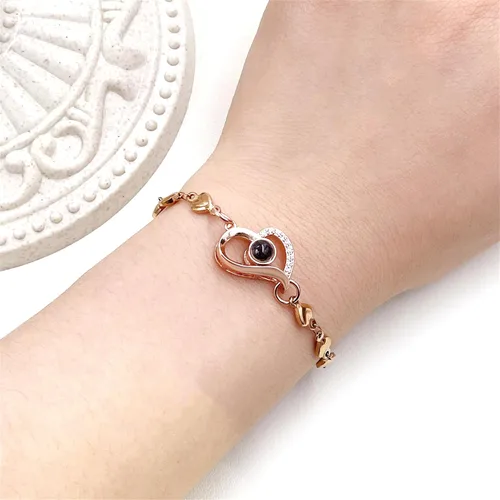 Miniatura 2 de Pulsera de cadena de corazón personalizada con texto en inglés "I Love You in 100 Language", regalos para mamá, esposa, novia