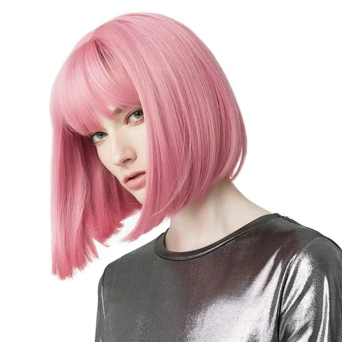 Miniatura 8 de REECHO peluca corta con flequillo, de cabello sintético, para cosplay, para mujeres Marrón oscuro