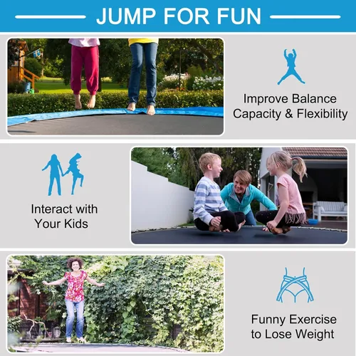 Miniatura 7 de Giantex Trampolín de 8 pies, 10 pies, 12 pies, 14 pies, 15 pies, 16 pies, para niños y adultos, cama elástica con red aprobada por ASTM, tubos