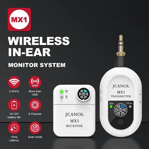 Miniatura 2 de Sistema de monitor inalámbrico en el oído, sistema IEM inalámbrico estéreo 2.4G con transmisor de cinturón receptor de emparejamiento automático