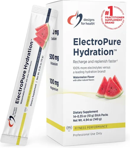 Designs for Health ElectroPure - Paquetes de hidratación, sabor a sandía, electrolitos en polvo con vitamina C, magnesio, zinc y potasio, con