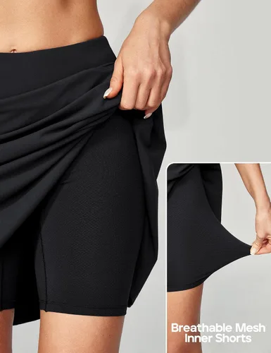 Miniatura 3 de Ewedoos Falda pantalón hasta la rodilla para mujer con 3 bolsillos, cintura alta, 20 pulgadas, falda de golf para mujer, falda de tenis atlética