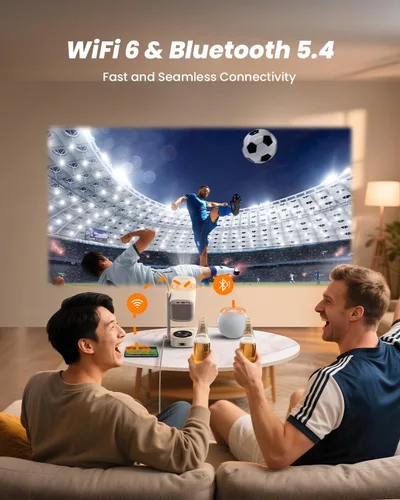 Miniatura 4 de Yaber T1 Pro3 Mini proyector con WiFi y Bluetooth, Dolby Audio y Turbo Sonic Bass, enfoque automático y Keystone, Native 1080 FHD con HDR10, Beige
