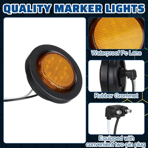 Miniatura 3 de Treela 16 luces LED marcadoras de 2 pulgadas, 10 luces LED redondas para remolque, impermeables, selladas con ojales de goma de montaje empotrado, 2