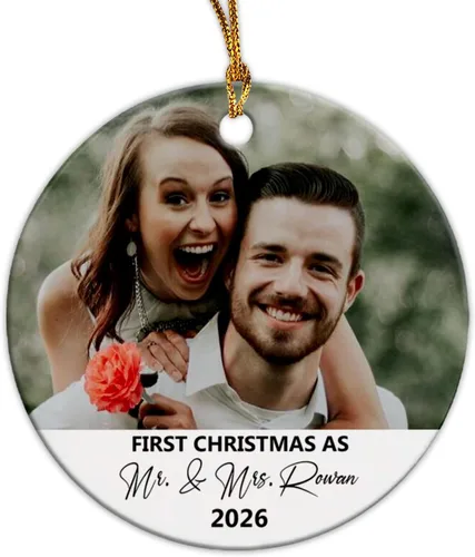 Miniatura 29 de Adorno de Navidad con foto personalizada 2025 para la familia, aniversario como el señor y la señora abuelos, carga cualquier imagen, cualquier foto