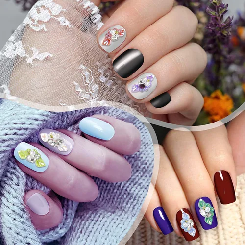 Miniatura 6 de 20 dijes de uñas de flores para uñas acrílicas, flores en relieve 5D, pétalos, perlas, diamantes de imitación, joyería de uñas, decoración de uñas