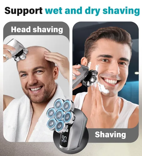 Miniatura 3 de Afeitadoras de cabeza para hombres calvos, afeitadora eléctrica 7D mejorada, recargable inalámbrica, impermeable IPX7 100%, afeitadora para cabeza