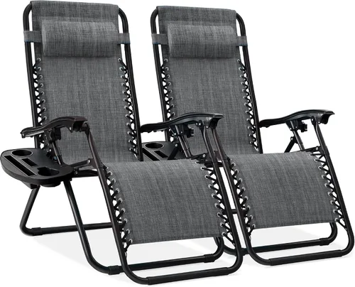 Miniatura 59 de Best Choice Products - Juego de 2 sillas reclinables y ajustables de malla y acero, sillas con sensación gravedad cero con cojines y bandejas