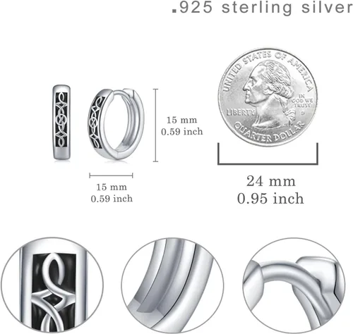 Miniatura 6 de Viking Hoop Earrings 925 Sterling Silver Viking Earrings for Men Small Huggie Hoop Earrings Jewelry Gift for Women Men