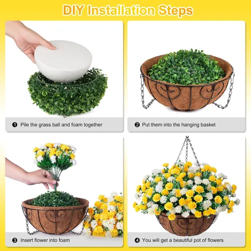 Miniatura 6 de Cesta de flores artificiales colgantes para decoración de primavera al aire libre, flores falsas de seda resistentes a los rayos UV, margaritas