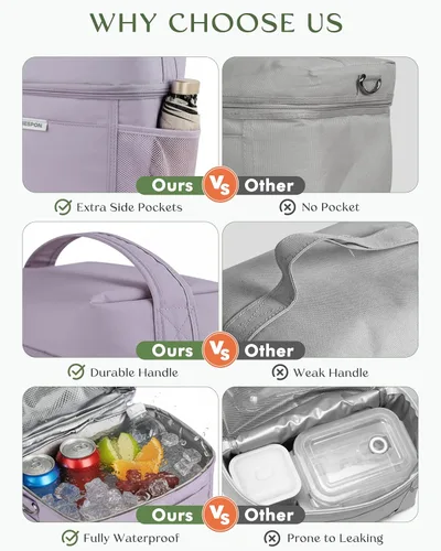 Miniatura 6 de HOMESPON Lonchera para mujeres y hombres, bolsa de almuerzo aislada, impermeable, ligera, bolsa enfriadora para el trabajo, picnic, viajes
