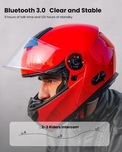 Miniatura 2 de ILM - Casco de motocicleta con Bluetooth modular, intercomunicación para 2-3 conductores, abatible, de cara completa, con doble visera, aprobado por