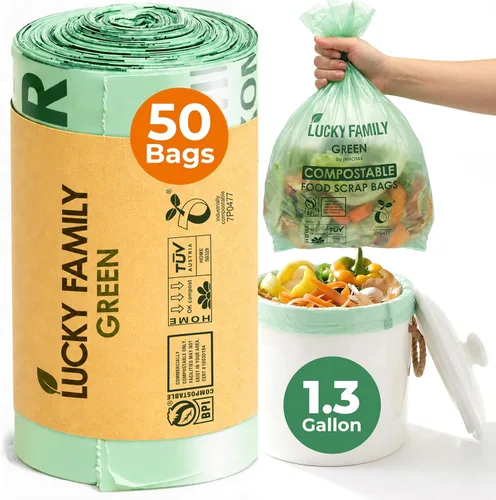 Miniatura 8 de Bolsas de basura compostables para contenedores de compost de cocina, bolsas de compost pequeñas de 1.3 galones para contenedor de encimera, bolsas